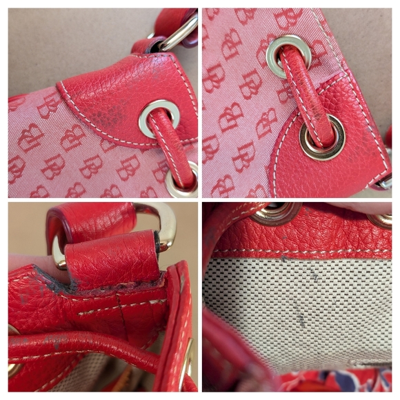 Dooney & Bourke | Red Signature Bucket Drawstring Shoulder Bag, Cloth & Leather - Picture 15 of 16